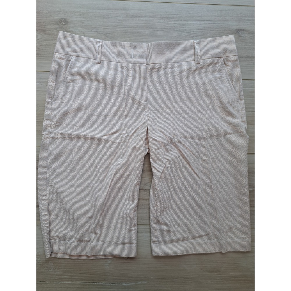 J.Crew Y2K City Fit Seersucker Shorts Tan White Striped Cotton Womens Size 8
